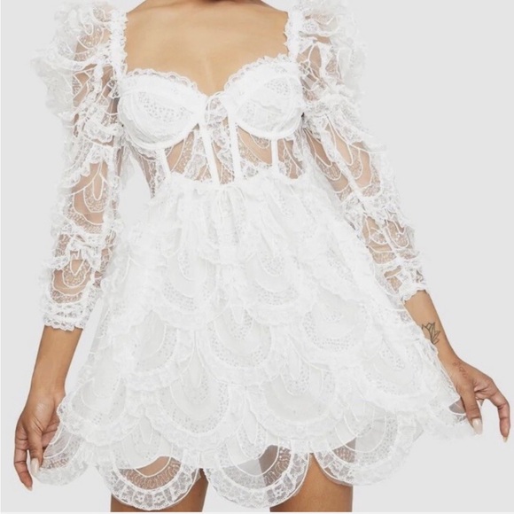For Love & Lemons Tayla Lace Mini Dress Size M White NWT - Picture 2 of 13